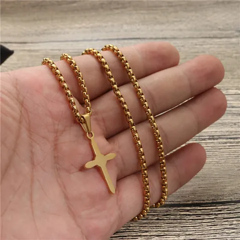 Collana Con Pendente a Croce in Acciaio Inossidabile Per Uomo Donna Placcata Oro Gioielli Hip Hop Regalo Con Catena