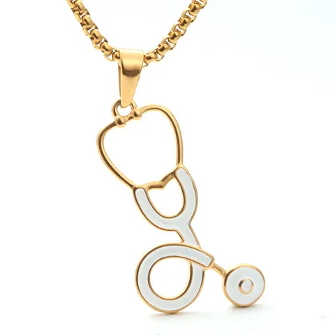 Edelstahl Stethoskop Anhänger Halskette Emaille Medizinische Thema Schmuck Geschenk Für Ärzte Krankenschwestern Studenten Gold Silber Box Kette Halskette