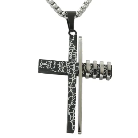 Collier Pendentif Croix en Acier Inoxydable Vintage Punk pour Hommes Bijoux Religieux Style Industriel Rétro Design Couleur Mixte Options Sans Chaîne ou Chaîne Maille Miroir