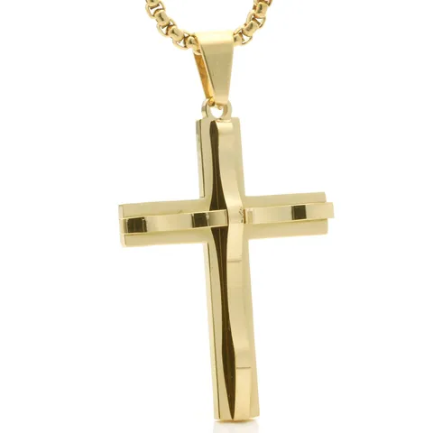 Collar con Colgante de Cruz de Acero Inoxidable Vintage para Hombre y Mujer Joyería Religiosa Minimalista de Acero de Titanio Dorado Plateado Negro