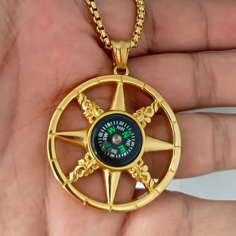Drehbar Kompass Anhänger Halskette Vintage Titanstahl Achtzackiger Stern Hip Hop Schmuck Für Herren Damen Täglich Accessoire