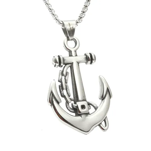 Collier Pendentif Ancre en Acier Inoxydable 316L Vintage pour Homme Femme Unisexe Ancre avec Chaîne Style Crochet de Pirate Bijoux Nautiques