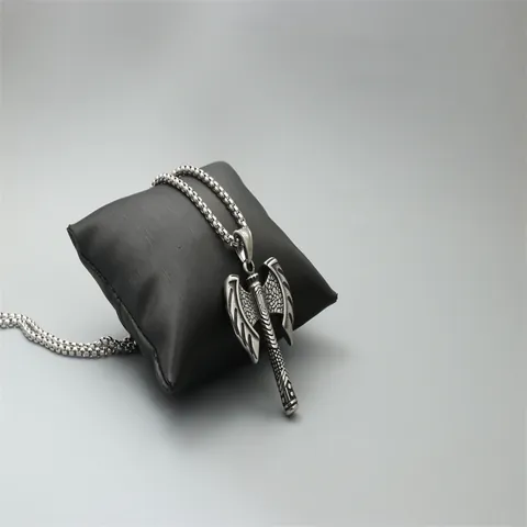 Retro Stainless Steel Double Sided Axe Pendant Necklace For Men Punk Viking Style Vintage Jewelry Gift Black Axe Necklace