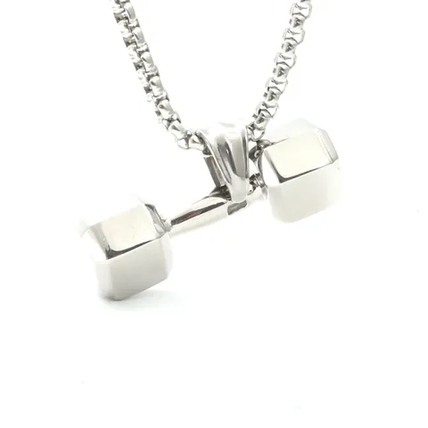 Fitness Gewichtheben Hantel Anhänger Halskette Für Herren Damen Titanstahl Barbell Gym Sport Schmuck Geschenk Polierte Vierkantkette