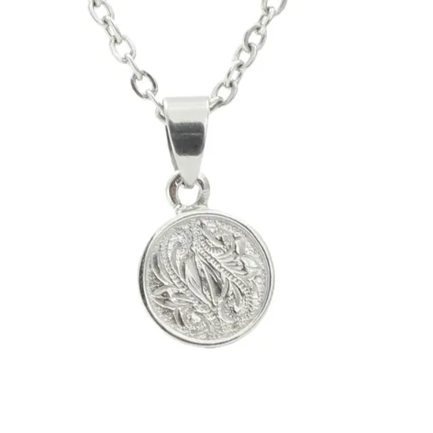 Vintage Titanium Steel Round Pendant Necklace With Plant Relief Floral Design Gold Silver Metallic Charm Gift For Men Women