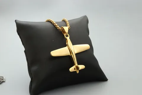 Collar con Colgante de Avión de Acero de Titanio Vintage para Hombres Mujeres Pulido Aviación Dije Cadena de Caja Joyería Regalo