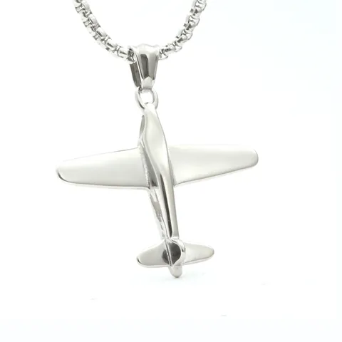 Collar con Colgante de Avión de Acero de Titanio Vintage para Hombres Mujeres Pulido Aviación Dije Cadena de Caja Joyería Regalo