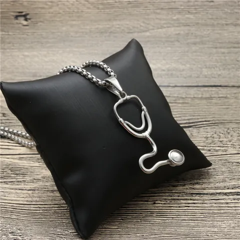 Polished Stainless Steel Stethoscope Pendant Necklace Medical Graduation Gift For Doctors Nurses Students Jewelry
