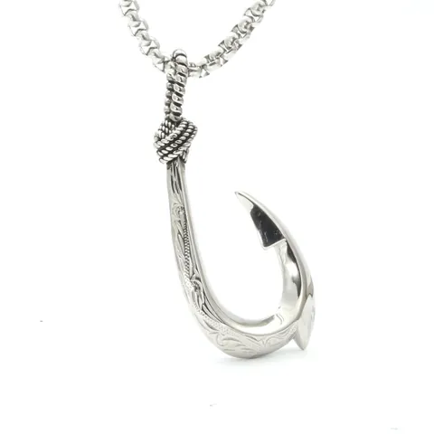 Vintage Edelstahl Fischhaken Rennwagen Cowboystiefel Anhänger Halskette Mit Geschnitztem Muster Ethnische Schmuck Für Herren Damen