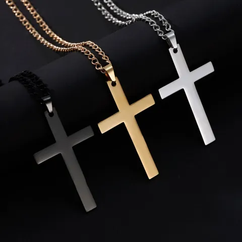 Collier Minimaliste avec Pendentif Croix en Acier Inoxydable pour Hommes Femmes Bijoux Unisexes Cadeau Religieux Or Argent Noir Chaîne Gourmette