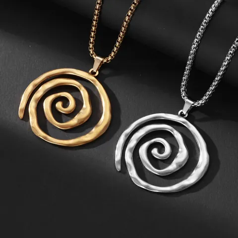 Collier avec Pendentif Tourbillon en Acier Inoxydable Minimaliste pour Femme Texture Martelée Spirale Bijoux Artistiques Géométriques Accessoire Quotidien