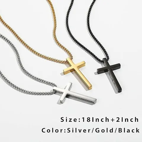 Collana con Pendente a Croce Versetto Biblico in Acciaio Inossidabile Uomo Donna Gioielli Cristiani Lucidi Simbolo Religioso