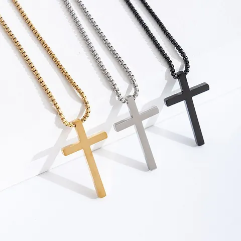 Kruis Hanger Ketting Roestvrij Staal Gepolijst Klassiek Eenvoudig Kruis Lange Box Ketting Sieraden Voor Mannen Vrouwen