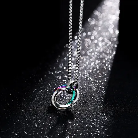 Collier Pendentif Trois Anneaux Entrelacés en Acier Inoxydable Hip Hop Avec Zircone Bijoux de Mode Homme Femme Unisexe