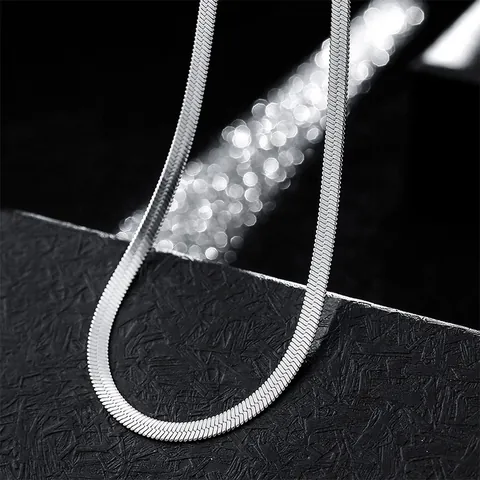 Collier Minimaliste en Acier Inoxydable Plat en Chevrons Chaîne d'Os de Serpent Ton Argent Mode Streetwear Bijoux Homme Femme
