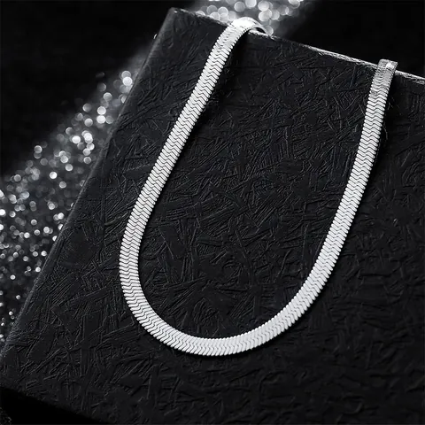 Collier Minimaliste en Acier Inoxydable Plat en Chevrons Chaîne d'Os de Serpent Ton Argent Mode Streetwear Bijoux Homme Femme