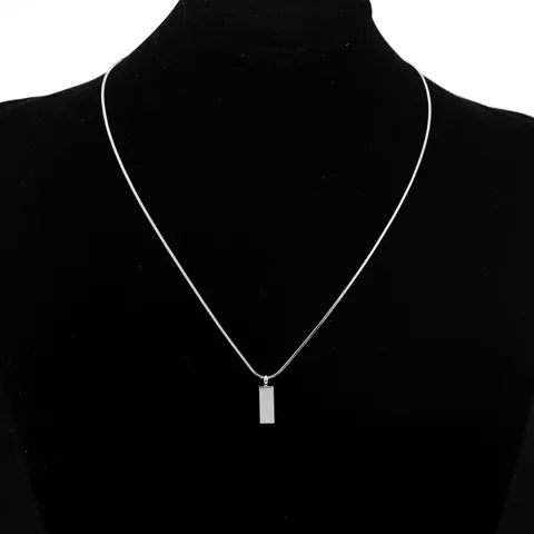 Minimalist Stainless Steel Rectangle Brick Pendant Necklace For Women Men Snake Bone Chain Neutral Fashion Clavicle Jewelry Gift