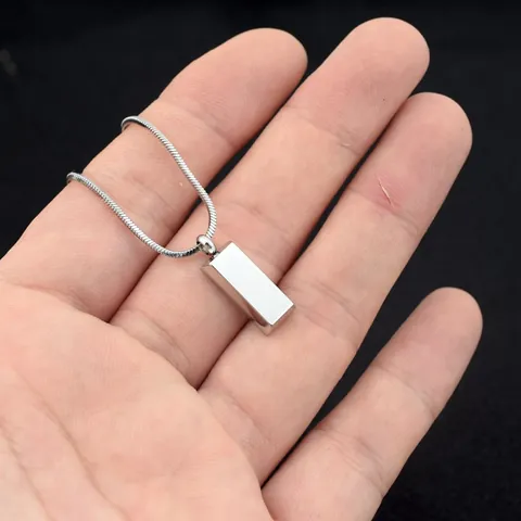Minimalist Stainless Steel Rectangle Brick Pendant Necklace For Women Men Snake Bone Chain Neutral Fashion Clavicle Jewelry Gift