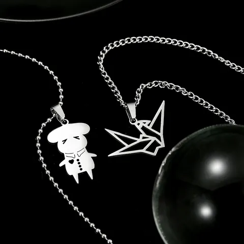 Titanium Stalen Hanger Halsketting Voor Unisex Zilver Geometrische Papieren Kraanvogel Cartoon Figuur Bedelsieraden Cadeau