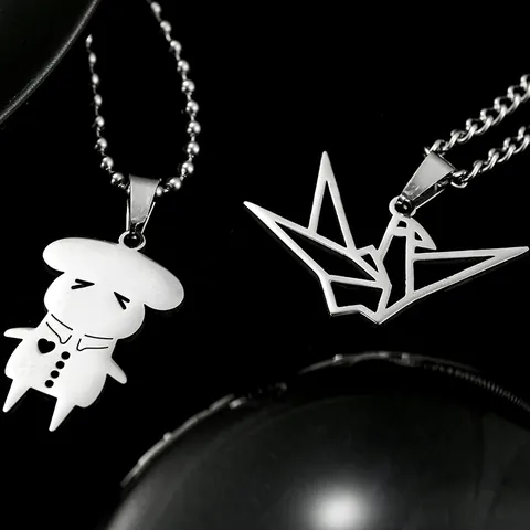Titanium Stalen Hanger Halsketting Voor Unisex Zilver Geometrische Papieren Kraanvogel Cartoon Figuur Bedelsieraden Cadeau