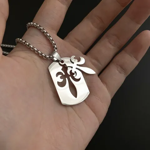 Collier Unisexe en Acier Inoxydable Avec Pendentif Plaque d'Identité Ajourée Croix Fleur De Lys Bijoux Style Punk Homme Femme