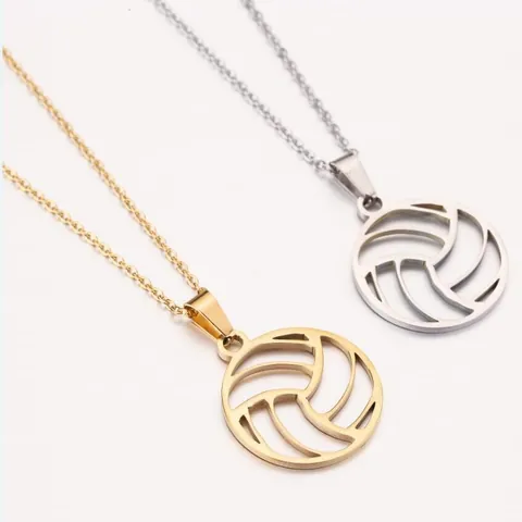 Volleyball Anhänger Halskette Edelstahl Hohl Rund Sport Schmuck Schlüsselbein Kette Für Damen
