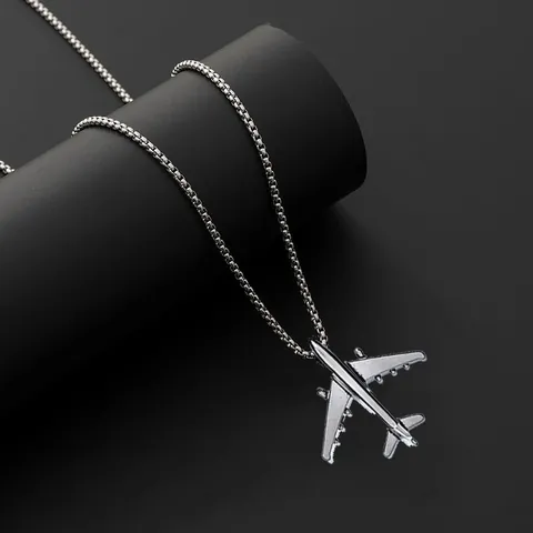 Collana con Pendente ad Aereo in Lega Minimalista Hip Hop Unisex Catena Veneziana Colore Argento Gioielli ad Aereo Regalo