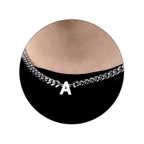Stainless Steel Cuban Link Initial Necklace Hip Hop Gothic Capital Letter Pendant Necklace For Men Women Street Fashion Jewelry