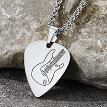 Stainless Steel Music Guitar Pick Pendant Necklace Rock Punk Engraved Guitar Necklace For Men Women Musical Jewelry Gift