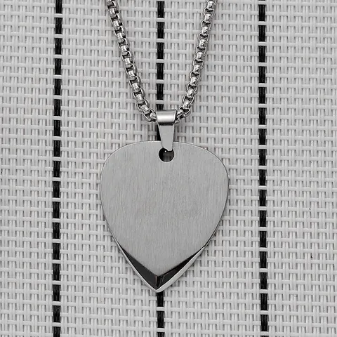 Titanium Steel Guitar Pick Pendant Necklace Brushed Stainless Steel Box Chain Jewelry For Music Lovers Men Women Everyday Wear