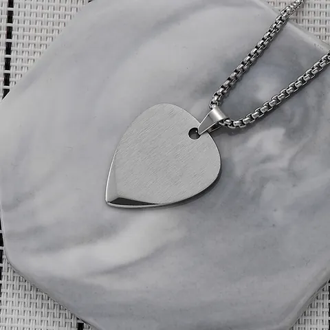 Titanium Steel Guitar Pick Pendant Necklace Brushed Stainless Steel Box Chain Jewelry For Music Lovers Men Women Everyday Wear