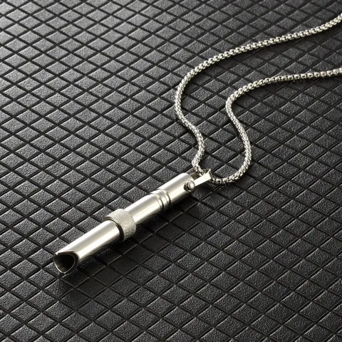 Edelstahl Achtsamkeit Meditation Pfeife Halskette Mit Drehbare Perlen Angstlinderung Atmung Schmuck Für Unisex
