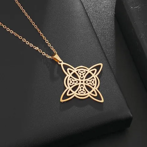Stainless Steel Witch's Knot Necklace For Women Men Celtic Knot Geometric Pendant Necklace Gothic Jewelry Everyday Gift