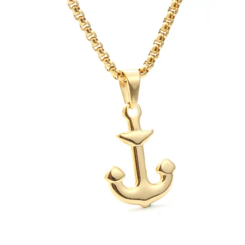 Collier Pendentif Ancre en Or Acier Inoxydable Hip Hop Bijoux Style Nautique Pirate Cadeau Pour Hommes Femmes Sans Chaîne Ou Avec Chaîne Maille Miroir