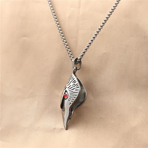 Retro Punk Stainless Steel Eagle Skull Pendant Necklace For Men Titanium Steel Bird Head Pendant Gothic Jewelry With Blue Red Zirconia