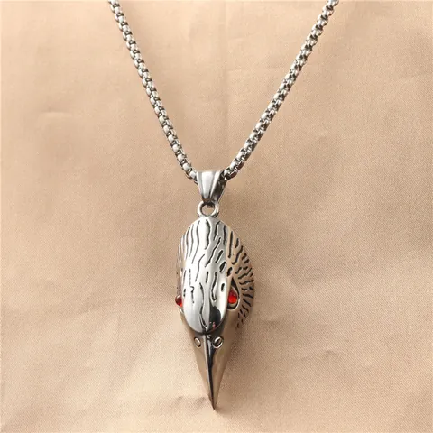 Retro Punk Stainless Steel Eagle Skull Pendant Necklace For Men Titanium Steel Bird Head Pendant Gothic Jewelry With Blue Red Zirconia