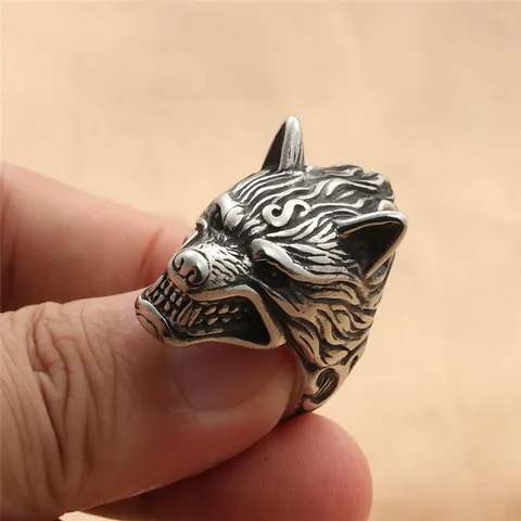 Anillo de Cabeza de Lobo Punk Vintage para Hombre Acero Inoxidable de Titanio 316 Joyería de Motociclista Gótica Vikinga Regalo Plata Oro