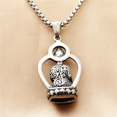 Vintage Stainless Steel Buddha Pendant Necklace For Men Retro Punk Religious Jewelry With Box Chain Silver Buddha Head Necklace