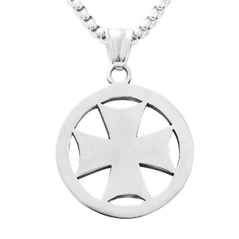Collana con Ciondolo a Croce di Ferro Svuotata in Acciaio Inossidabile Vintage Gioielli Argento Punk Retrò per Uomo Donna