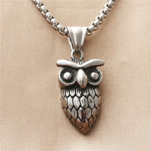 Vintage Punk Edelstahl Eule Anhänger Halskette Für Herren Gothisch Tier Vogel Schmuck Silber Farbe Eule Anhänger Halskette