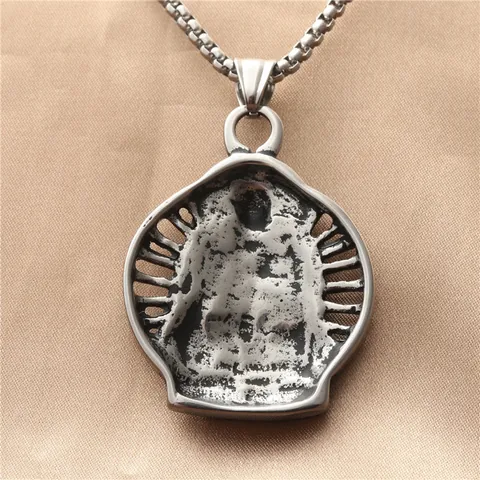 Vintage Stainless Steel Buddha Pendant Necklace For Men Retro Religious Jewelry Titanium Steel Gold Black Silver Necklace
