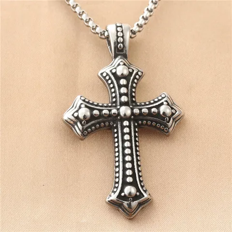 Vintage Gothic Kreuz Anhänger Halskette Für Herren Edelstahl Retro Punk Religiöser Schmuck Mit Polierter Boxkette Halsschmuck