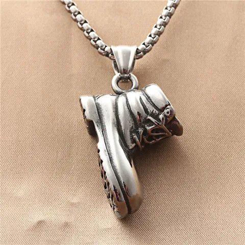 Vintage Stainless Steel Work Boot Pendant Necklace For Men Retro Distressed Winter Shoe Charm Jewelry Polished Box Chain