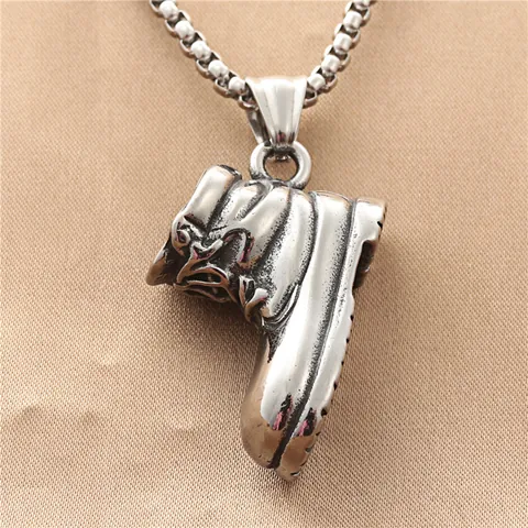 Vintage Stainless Steel Work Boot Pendant Necklace For Men Retro Distressed Winter Shoe Charm Jewelry Polished Box Chain