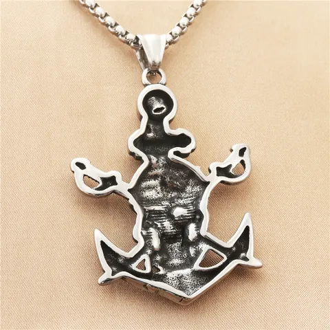 Men's Stainless Steel Pirate Skull Anchor Pendant Necklace Retro Punk Gothic Nautical Jewelry Gift