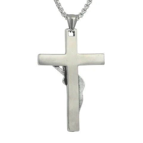 Vintage Stainless Steel Cross Guitar Figure Pendant Necklace With Rhinestones Individual Rock Hip Hop Silver Jewelry For Men