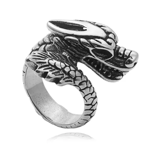 Vintage Dragon Head Stainless Steel Ring For Men Punk Gothic Jewelry With Red Zirconia Eyes Retro Dragon Scales Ring
