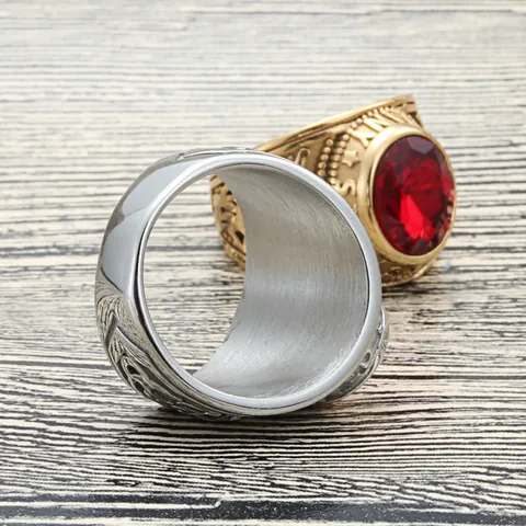 Men Vintage Titanium Steel Gemstone Ring Military United States Navy Signet Ring Punk Stainless Steel Finger Ring Jewelry