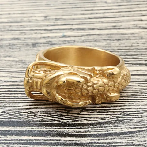 Vintage Punk Dragon Head Ring For Men 316 Stainless Steel Gold Plated Animal Biker Jewelry Retro Dragon Scale Finger Ring
