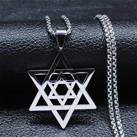 Collier Pendentif Étoile de David Hexagramme en Acier Inoxydable Pour Hommes Femmes Bijoux Religieux Creux Vintage Chaîne de Boîte